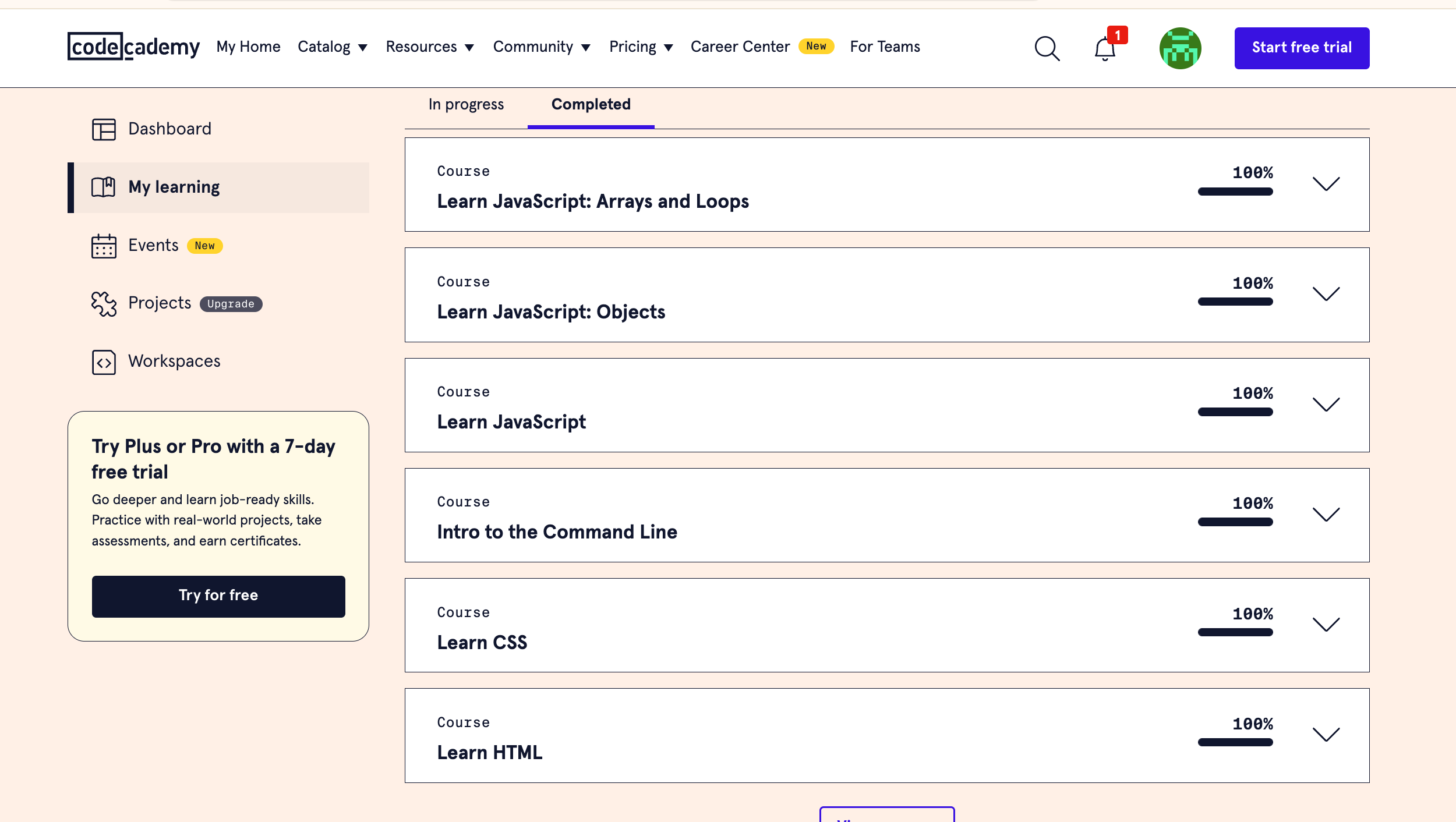 codeAcademy 500 completed